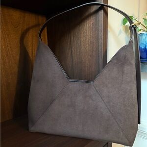 Anthropologie Cutout Shoulder Bag Brown Faux Suede Adjustable Strap Purse